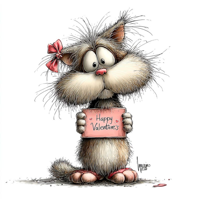 40 JPG Whimsical Cats Valentine's Day Clipart: Love Graphics (Digital Download)