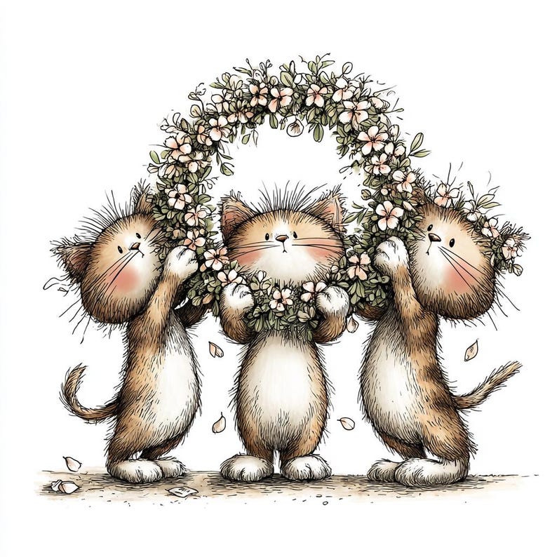 Wooden necklace, eco-friendly, handmade, personalized: 44 JPG Whimsical Cat Clipart