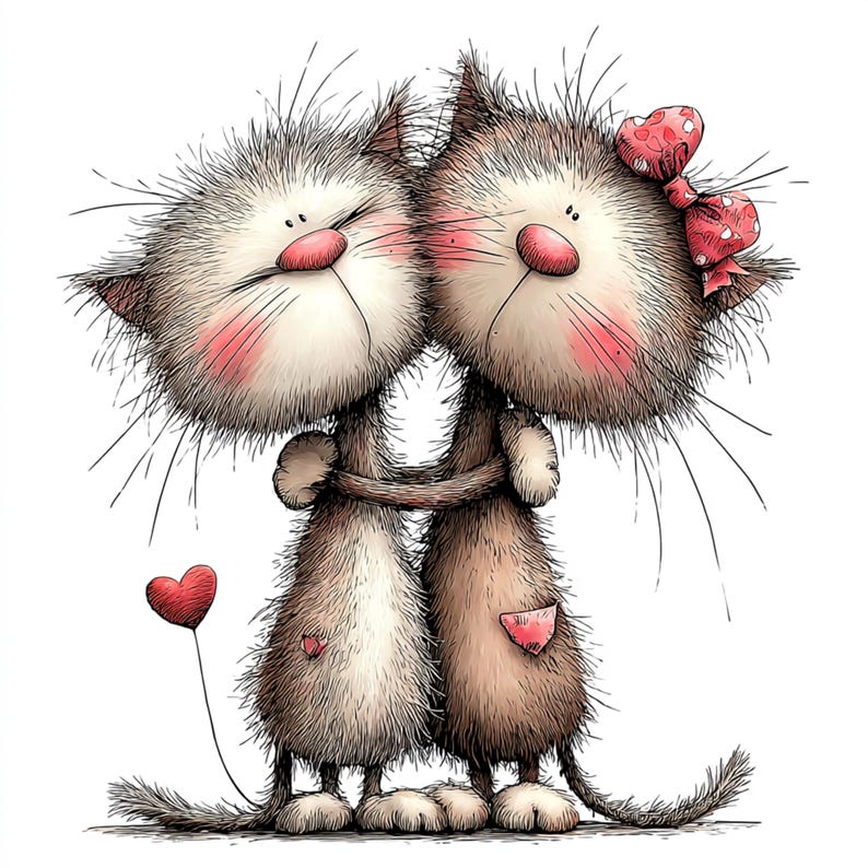 40 JPG Whimsical Cats Valentine's Day Clipart: Love Graphics (Digital Download)