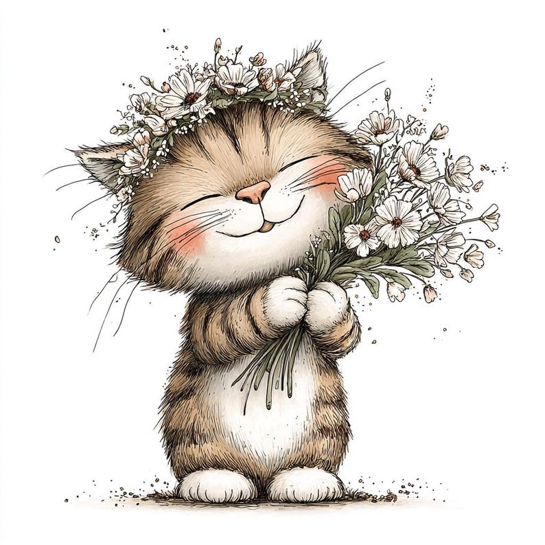 Wooden necklace, eco-friendly, handmade, personalized: 44 JPG Whimsical Cat Clipart